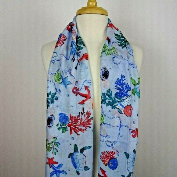 Vera Bradley ANCHORS AWEIGH Soft Fringe Scarf Wrap Coastal Tropical Sea Beach - Picture 3 of 12
